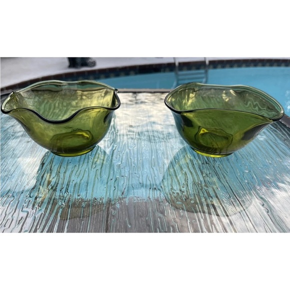 VINTAGE ANCHOR HOCKING Avocado Green‎ Glass Dip Serving Set Bowl - Picture 2 of 6